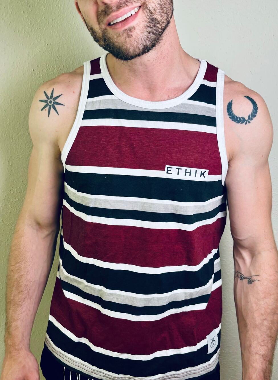 Ethik Tank Mens Small Striped Black Gray Red Street Wear